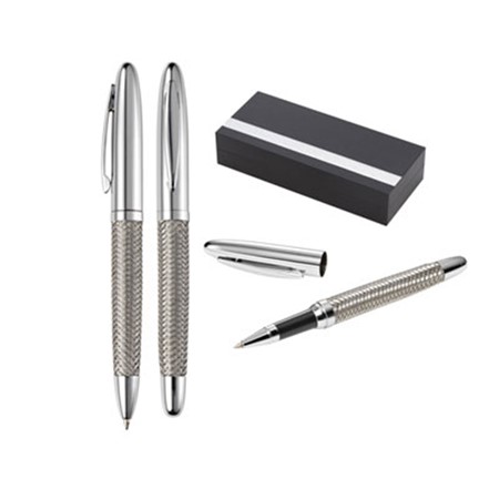 Confection stylo à bille et roller et étui cadeau ada personnalisé argenté