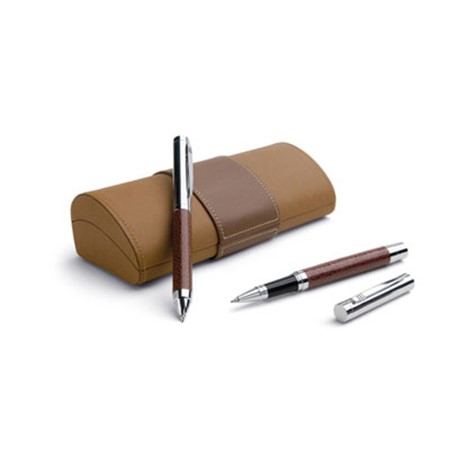 Confection stylo à bille et roller sira personnalisé marron