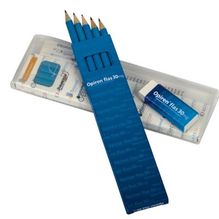 Crayon à papier et gomme publicitaire bleu/blanc