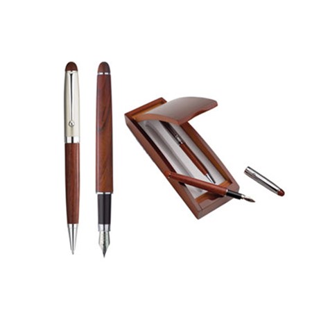 Kit avec stylo à bille et stylo à encre yepa personnalisé bois/argenté