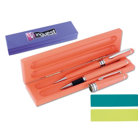 Parure : 1 stylo bois bille + 1 roller ecriture noire + 1 boite bois personnalisé turquoise