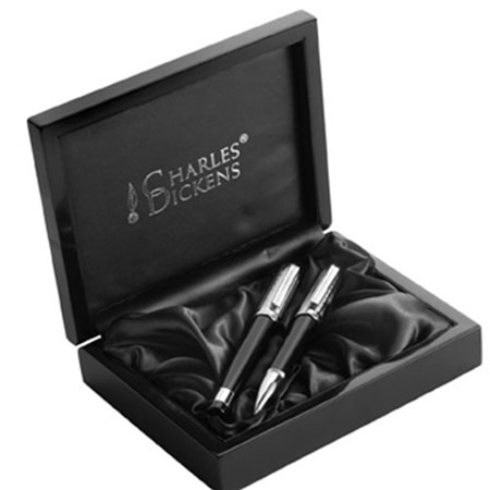 Parure 2 stylos charles dickens® publicitaire noir argenté