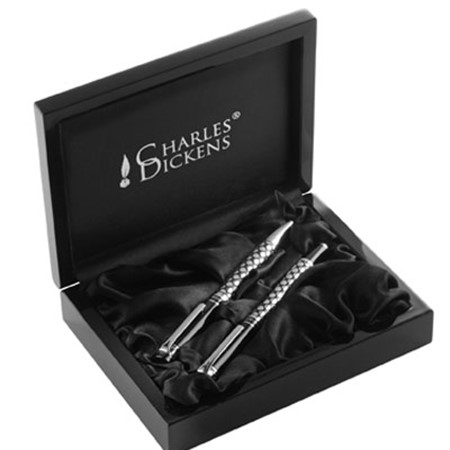 Parure 2 stylos charles dickens® personnalisé noir argenté