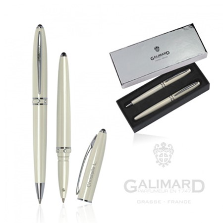 Parure bille/roller elegance de galimard personnalisé blanc