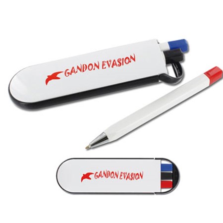Parure de 3 stylos bille bleu rouge & noir personnalisé blanc