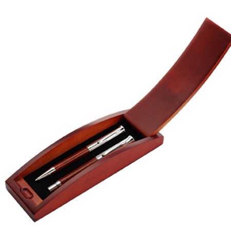 Parure de stylo bille et roller publicitaire bois foncé