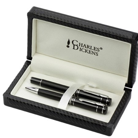 Parure de stylo bille et roller charles dickens® personnalisé noir