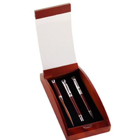 Parure de stylo bille roller coupe-papier personnalisé bois foncé