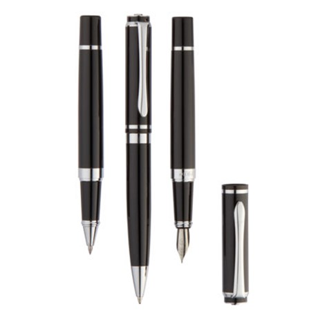Parure de stylos 'trio' personnalisé argenté/noir