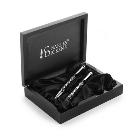Parure écriture charles dickens dans coffret personnalisé argenté/noir