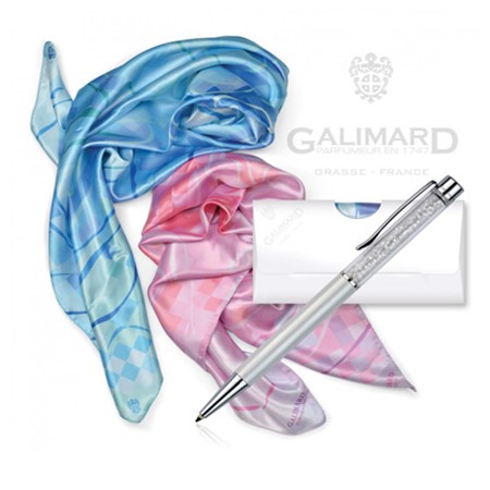 Parure foulard/stylo à bille elixir galimard personnalisé rose