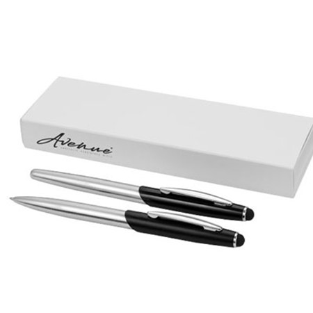 Parure stylo à bille et roller avec stylet geneva personnalisé noir