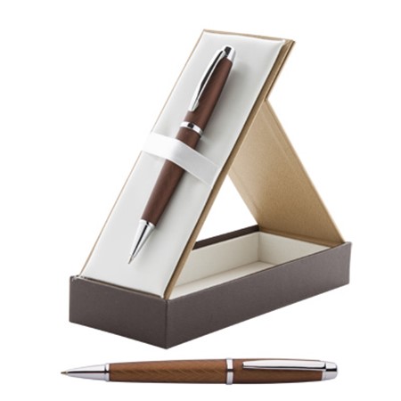 Parure stylo métal vagues personnalisé marron