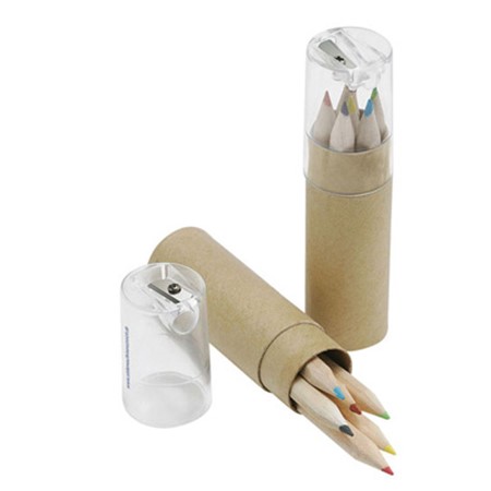 Set de 6 crayons avec taille-crayon publicitaire beige/transparent