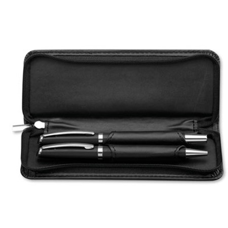 Set de stylo à bille et stylo roller lando set personnalisé noir