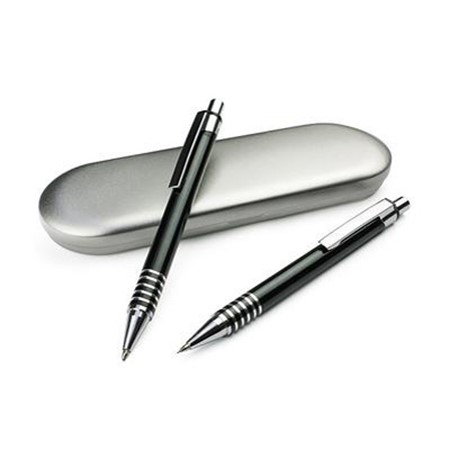 Set écriture (stylo bille + porte-mines) personnalisé noir