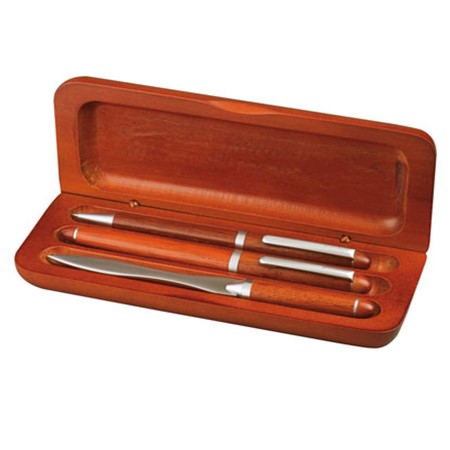 Set stylo à bille stylo à encre et coupe-papier personnalisé marron
