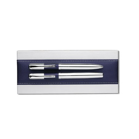 Set stylos bille et roller personnalisé bleu