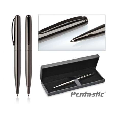 Stylo à bille pentastic leman avec écrin personnalisé gris