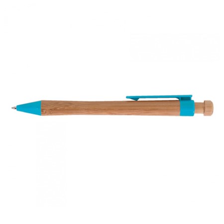 Stylo bille bambou logoté naturel/turquoise