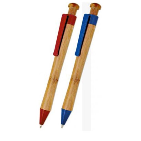 Stylo bille bois/bleu bambou personnalisé bois/rouge
