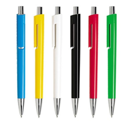 Stylo bille plastique 6 couleurs terminaisons chromees personnalisé blanc