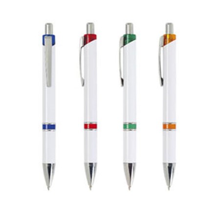 Stylo bille plastique island corps blanc terminaisons 4 couleurs personnalisé blanc/bleu