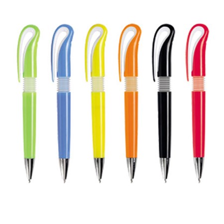 Stylo bille plastique modele mou clip incurve 6 couleurs personnalisé bleu