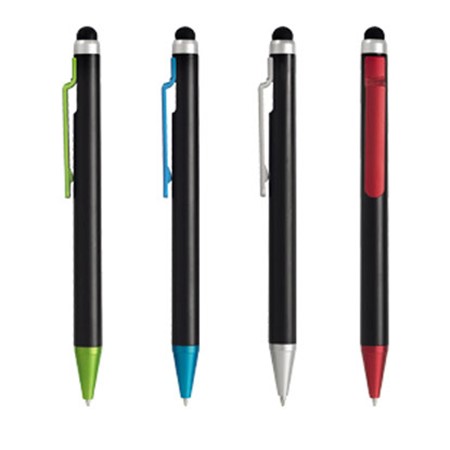 Stylo bille/stylet plastique step corps noir et 4 couleurs personnalisé noir/vert