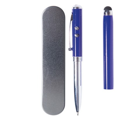 Stylo pointeur 4 en 1 can personnalisé bleu