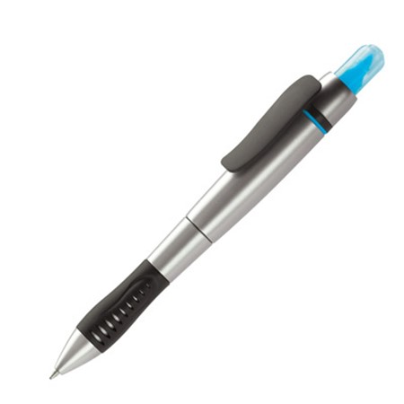 Surligneur/stylo publicitaire personnalisé argenté/bleu