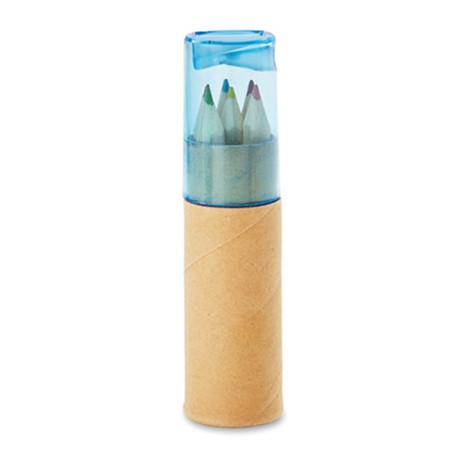 Tube de 6 crayons de couleur publicitaire bleu transparent