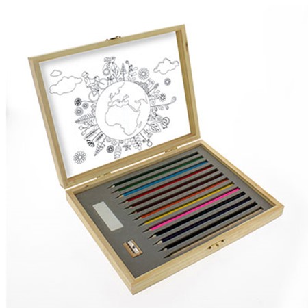 Woodart - 12 crayons de couleur publicitaire bois